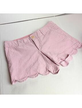 Lilly Pulitzer Womens Buttercup Scallop Hem Seersucker Shorts Size 6 Pink Stripe